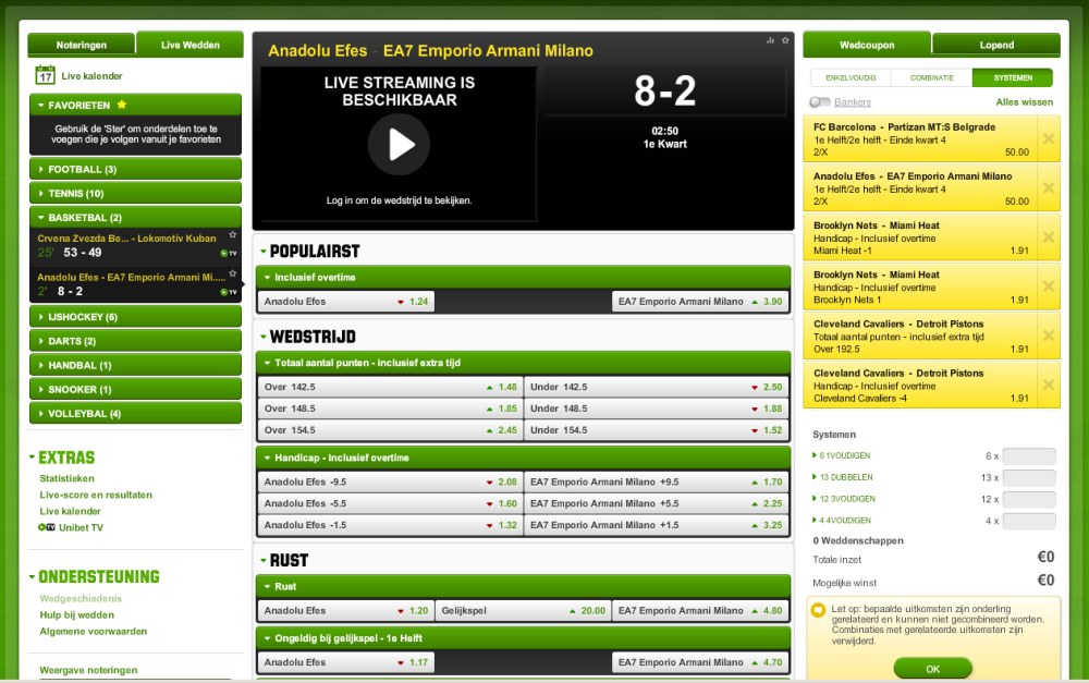 Live betting at Unibet